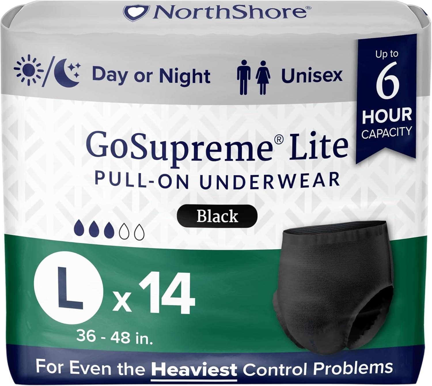 image:imageNorthShore GoSupreme Lite Incontinence Underwear 6Hour Pullup Style Medium 14 Count Bag Black 3040 inches Unisex Adult DiapersBlack