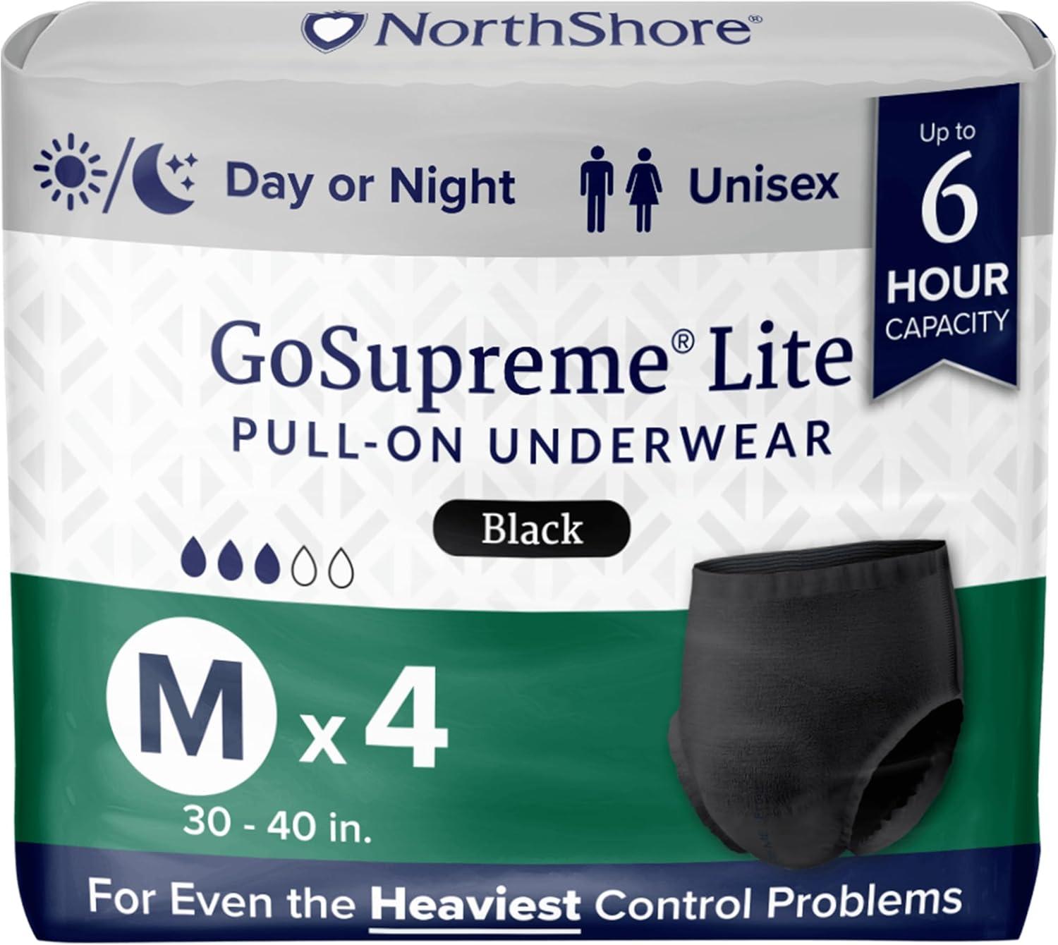 image:imageNorthShore GoSupreme Lite Incontinence Underwear 6Hour Pullup Style Medium 14 Count Bag Black 3040 inches Unisex Adult DiapersBlack