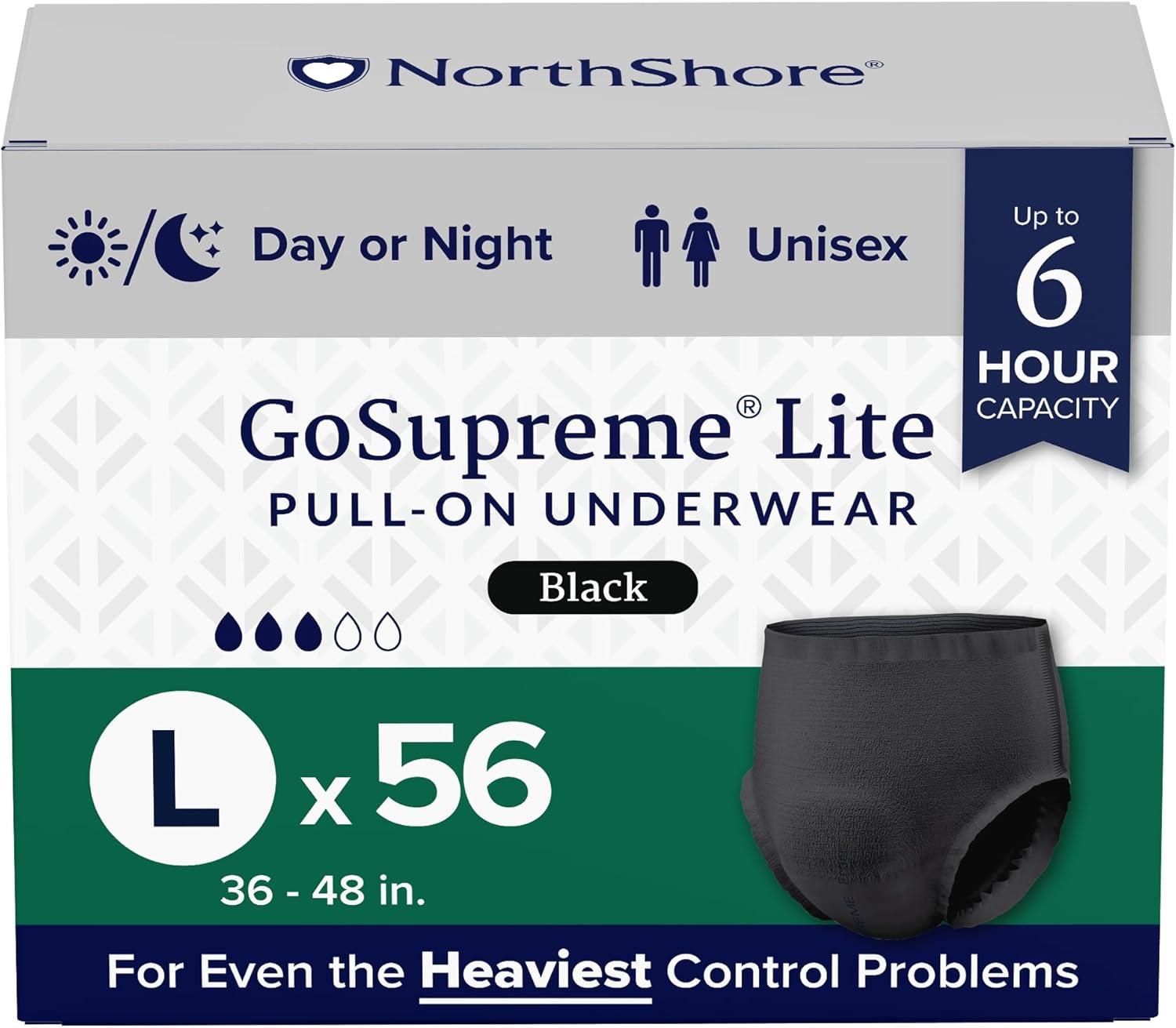 image:imageNorthShore GoSupreme Lite Incontinence Underwear 6Hour Pullup Style Medium 14 Count Bag Black 3040 inches Unisex Adult DiapersBlack