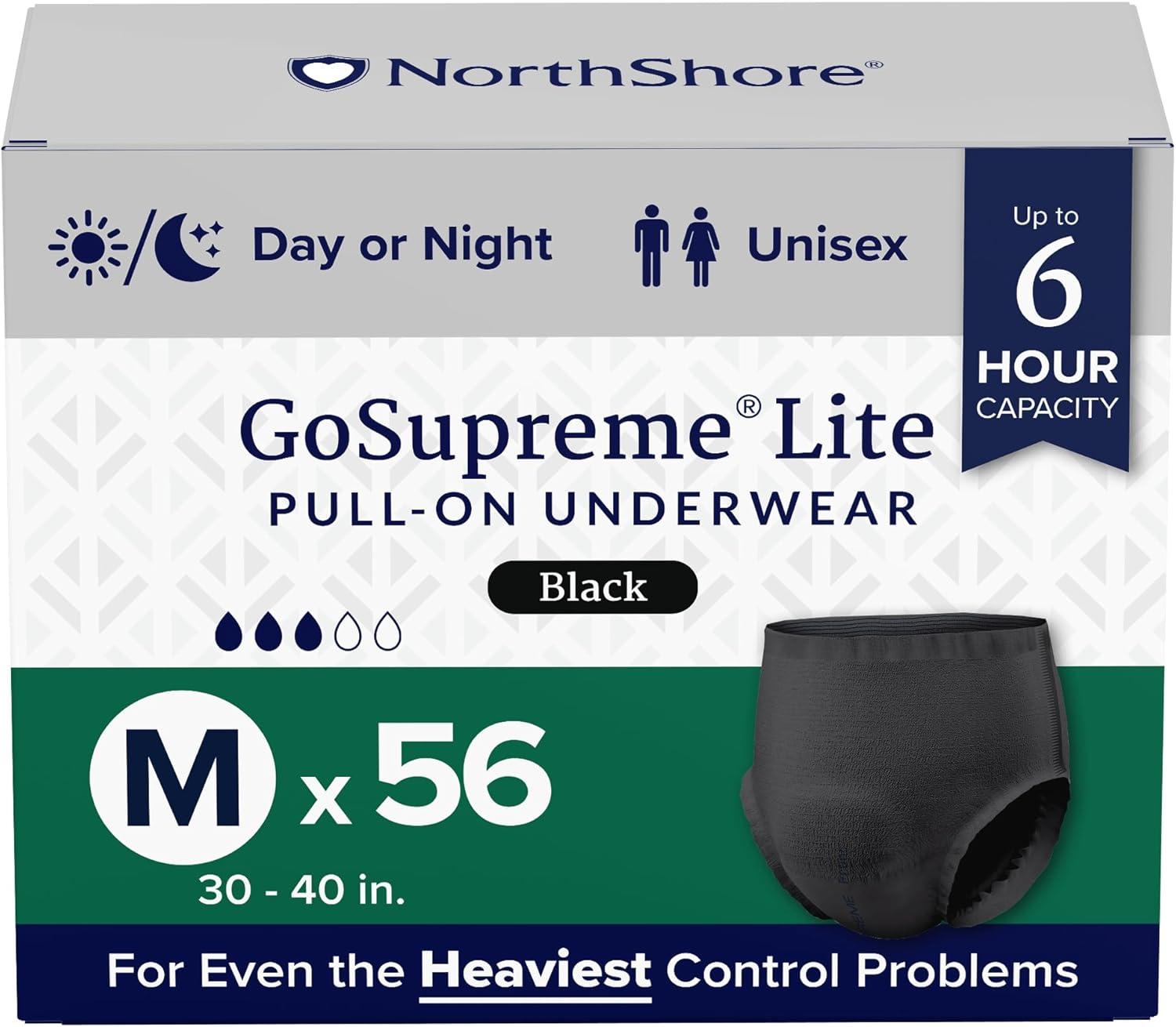 image:imageNorthShore GoSupreme Lite Incontinence Underwear 6Hour Pullup Style Medium 14 Count Bag Black 3040 inches Unisex Adult DiapersBlack