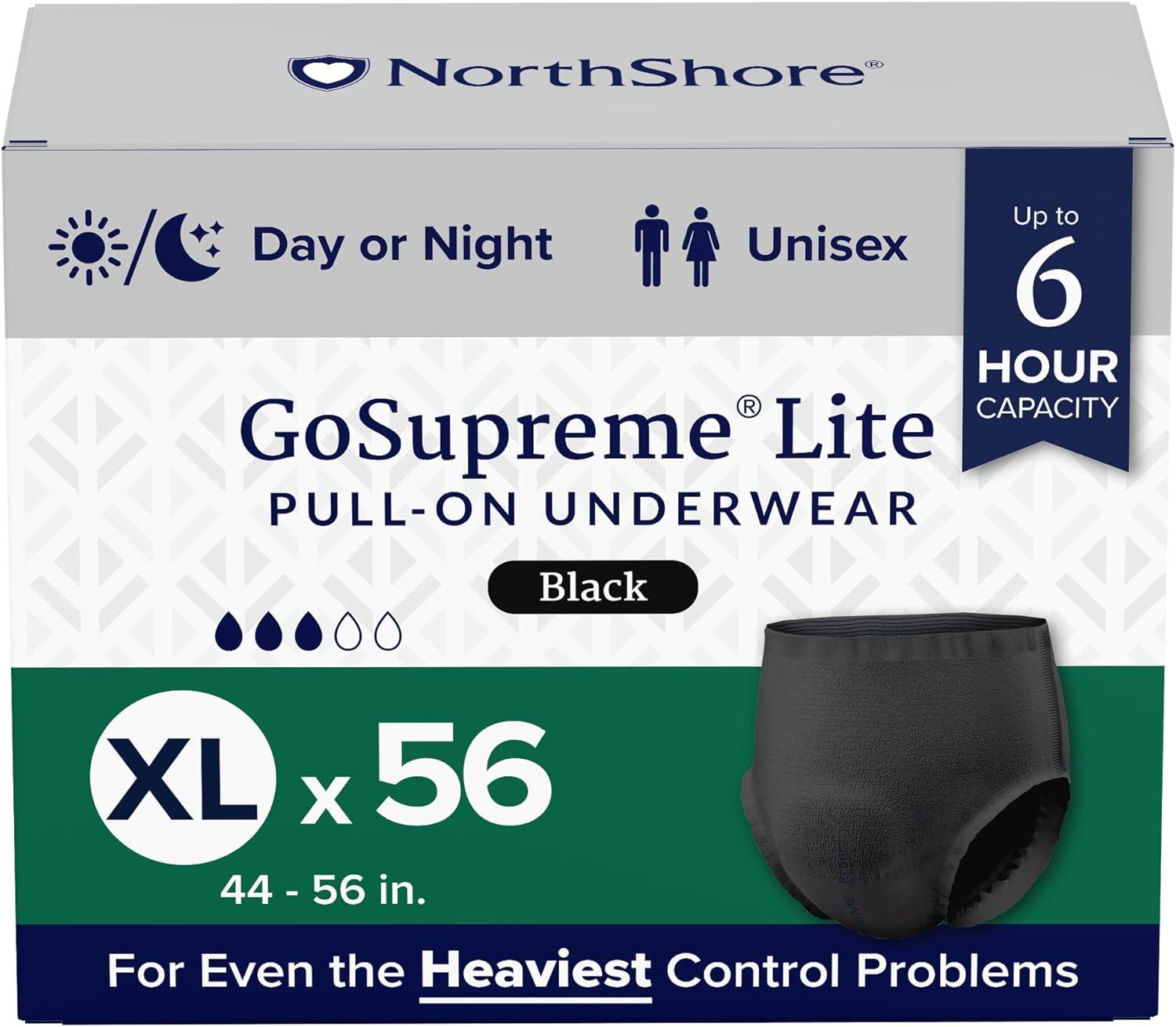 image:imageNorthShore GoSupreme Lite Incontinence Underwear 6Hour Pullup Style Medium 14 Count Bag Black 3040 inches Unisex Adult DiapersBlack