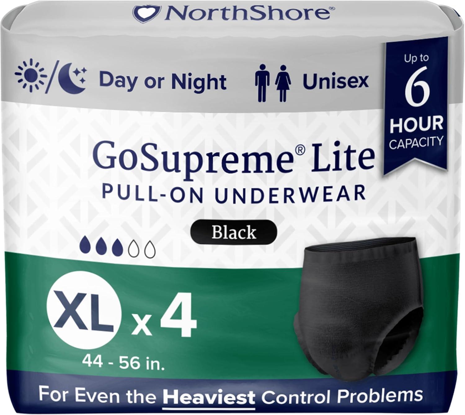 image:imageNorthShore GoSupreme Lite Incontinence Underwear 6Hour Pullup Style Medium 14 Count Bag Black 3040 inches Unisex Adult DiapersBlack