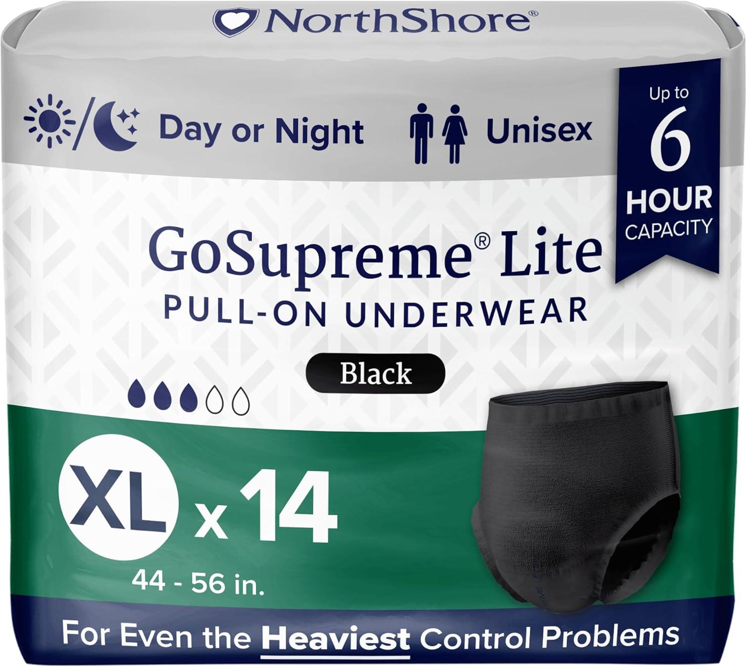 image:imageNorthShore GoSupreme Lite Incontinence Underwear 6Hour Pullup Style Medium 14 Count Bag Black 3040 inches Unisex Adult DiapersBlack