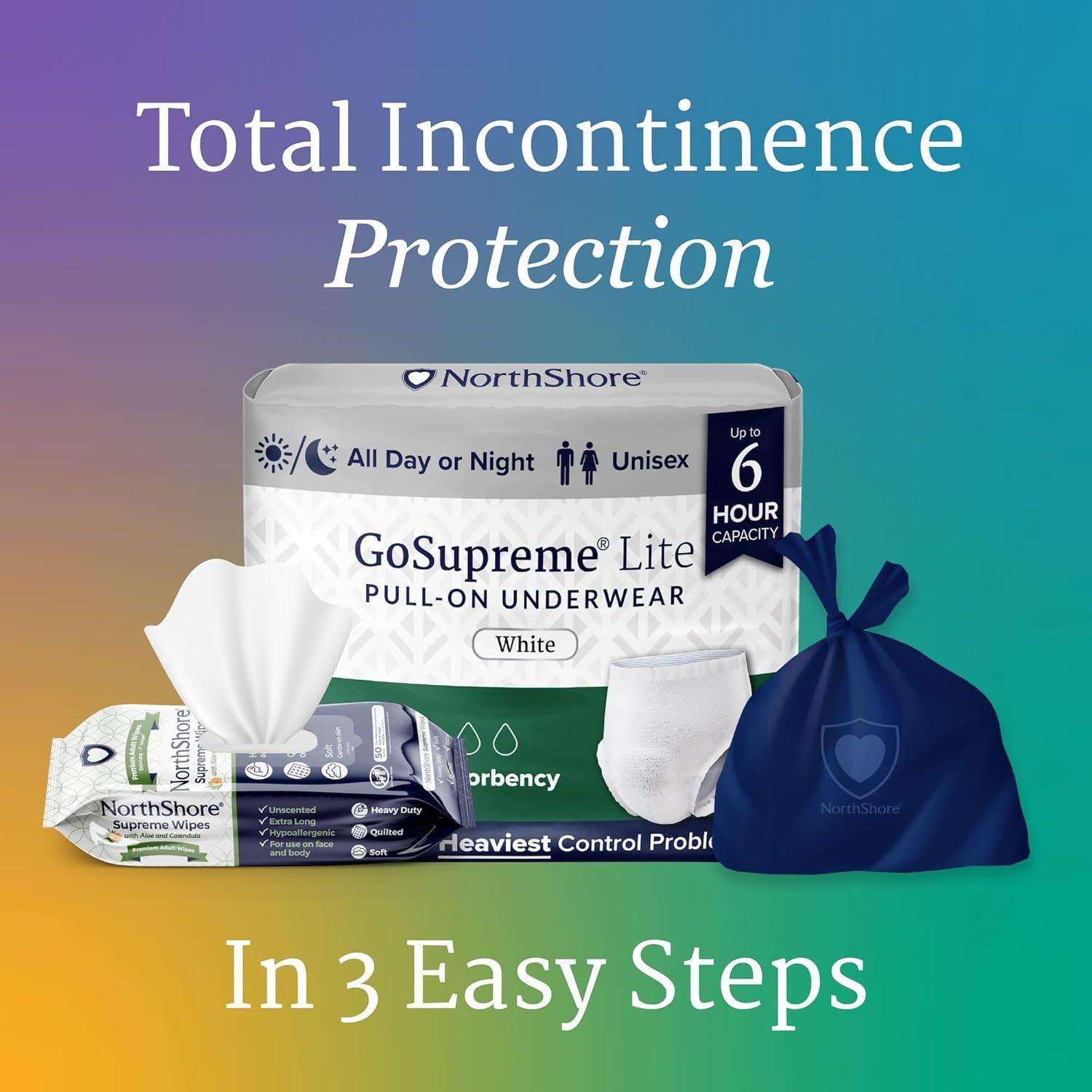 image:imageNorthShore GoSupreme Lite Incontinence Underwear 6Hour Pullup Style Medium 14 Count Bag Black 3040 inches Unisex Adult DiapersWhite