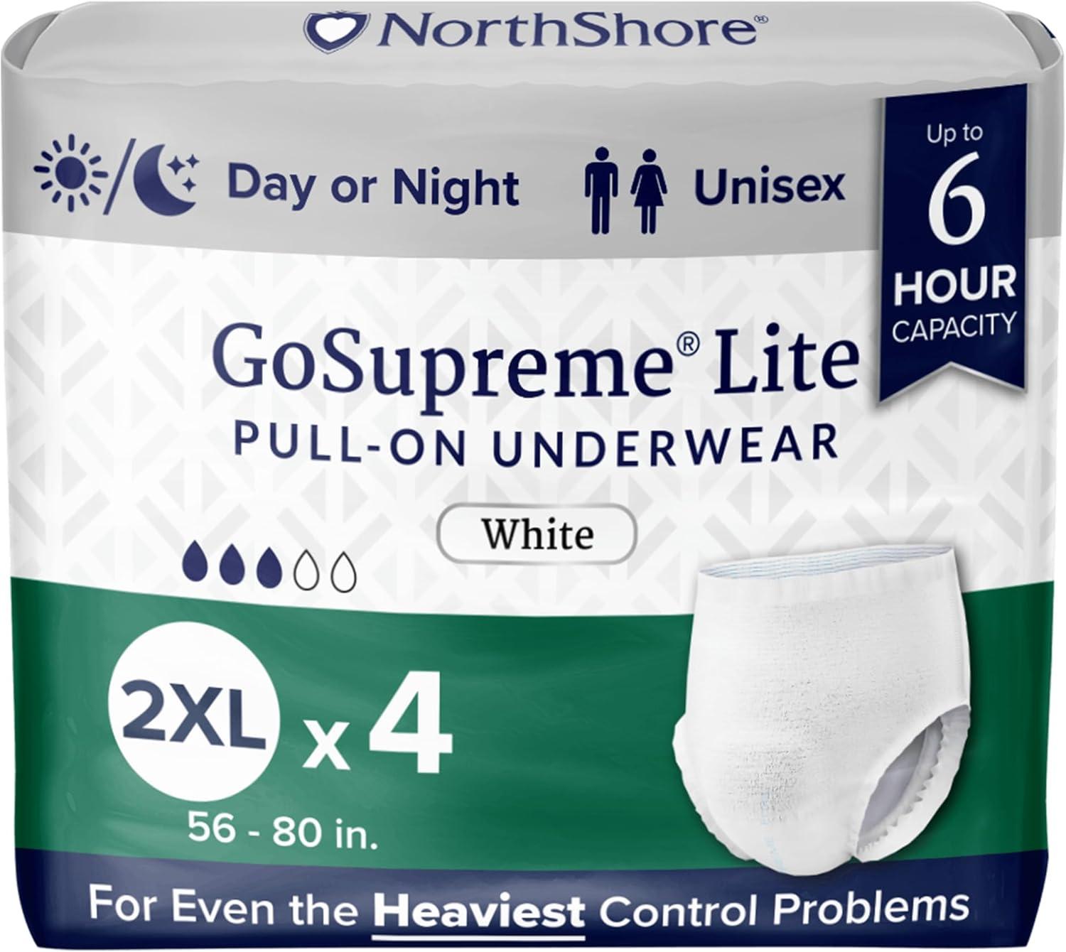 image:imageNorthShore GoSupreme Lite Incontinence Underwear 6Hour Pullup Style Medium 14 Count Bag Black 3040 inches Unisex Adult DiapersWhite
