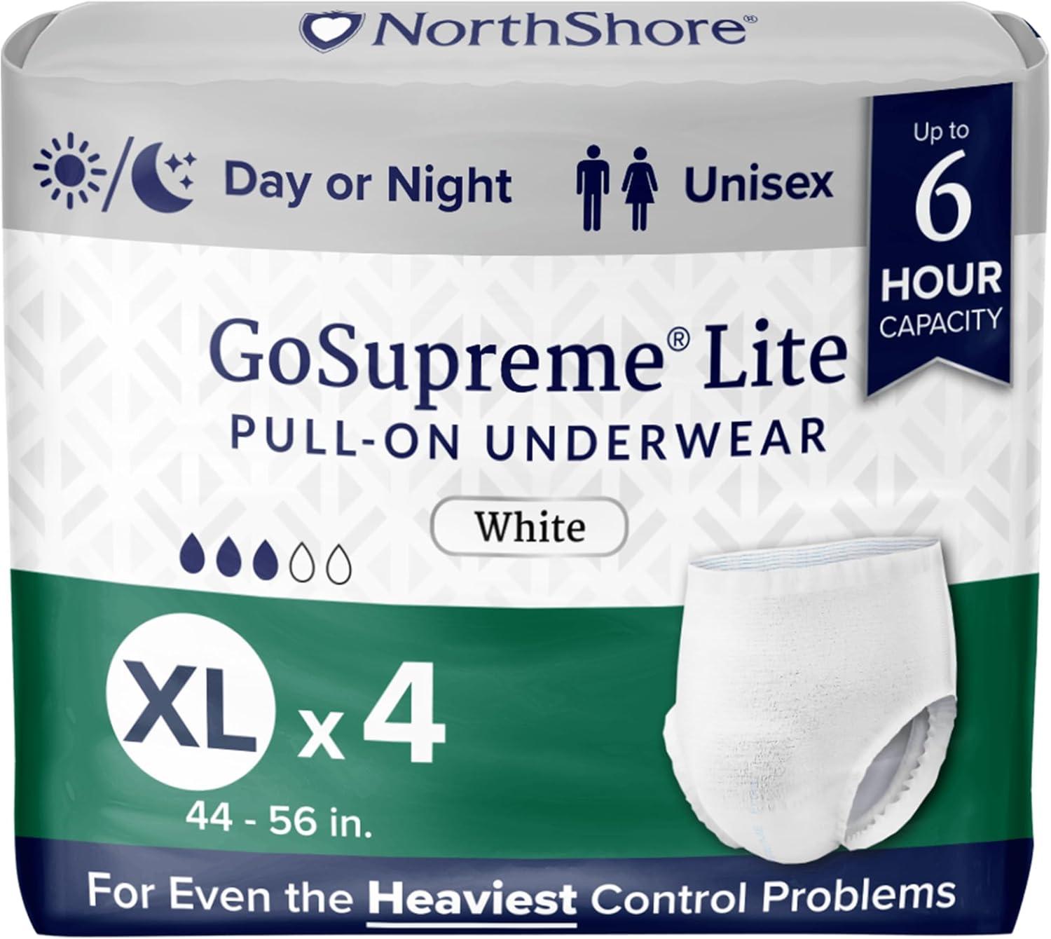 image:imageNorthShore GoSupreme Lite Incontinence Underwear 6Hour Pullup Style Medium 14 Count Bag Black 3040 inches Unisex Adult DiapersWhite