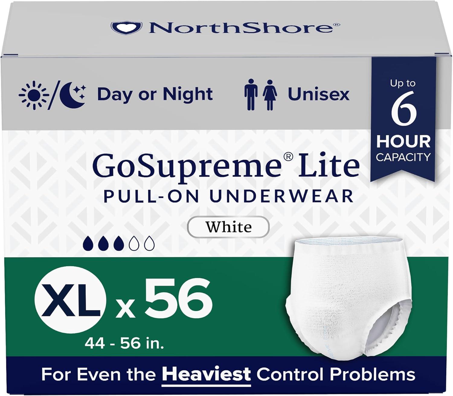 image:imageNorthShore GoSupreme Lite Incontinence Underwear 6Hour Pullup Style Medium 14 Count Bag Black 3040 inches Unisex Adult DiapersWhite