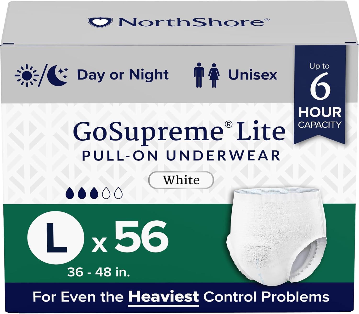 image:imageNorthShore GoSupreme Lite Incontinence Underwear 6Hour Pullup Style Medium 14 Count Bag Black 3040 inches Unisex Adult DiapersWhite