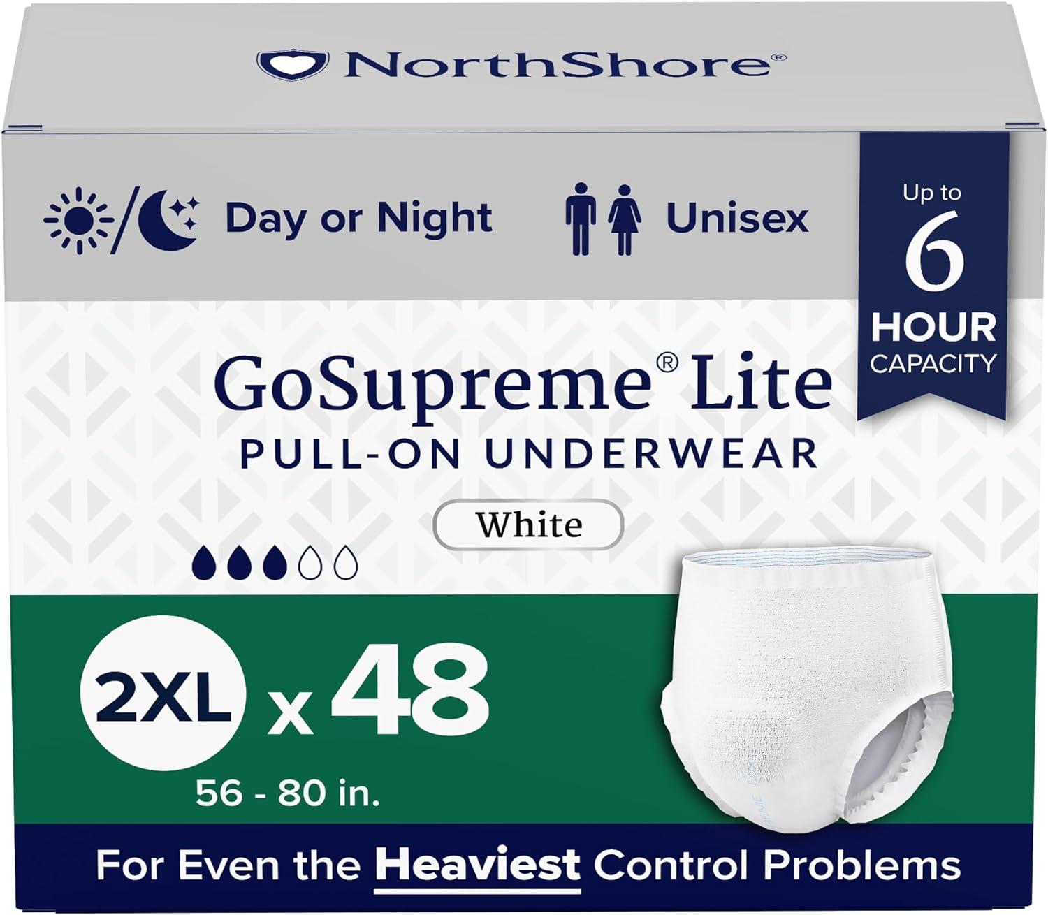 image:imageNorthShore GoSupreme Lite Incontinence Underwear 6Hour Pullup Style Medium 14 Count Bag Black 3040 inches Unisex Adult DiapersWhite
