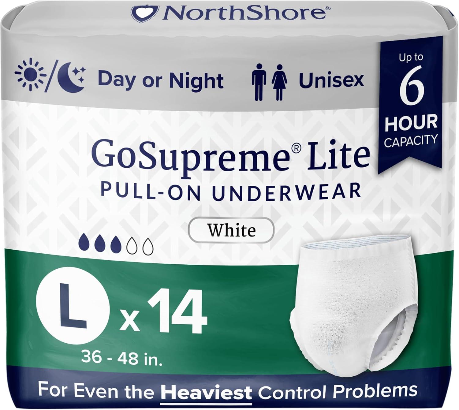 image:imageNorthShore GoSupreme Lite Incontinence Underwear 6Hour Pullup Style Medium 14 Count Bag Black 3040 inches Unisex Adult DiapersWhite