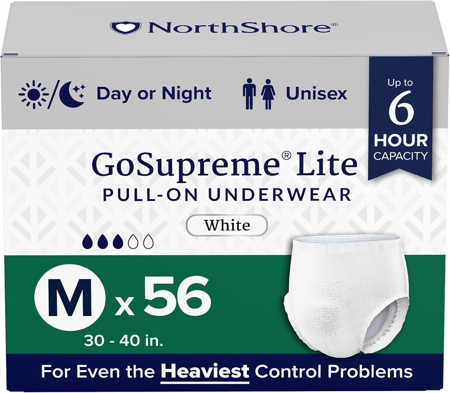 image:imageNorthShore GoSupreme Lite Incontinence Underwear 6Hour Pullup Style Medium 14 Count Bag Black 3040 inches Unisex Adult DiapersWhite