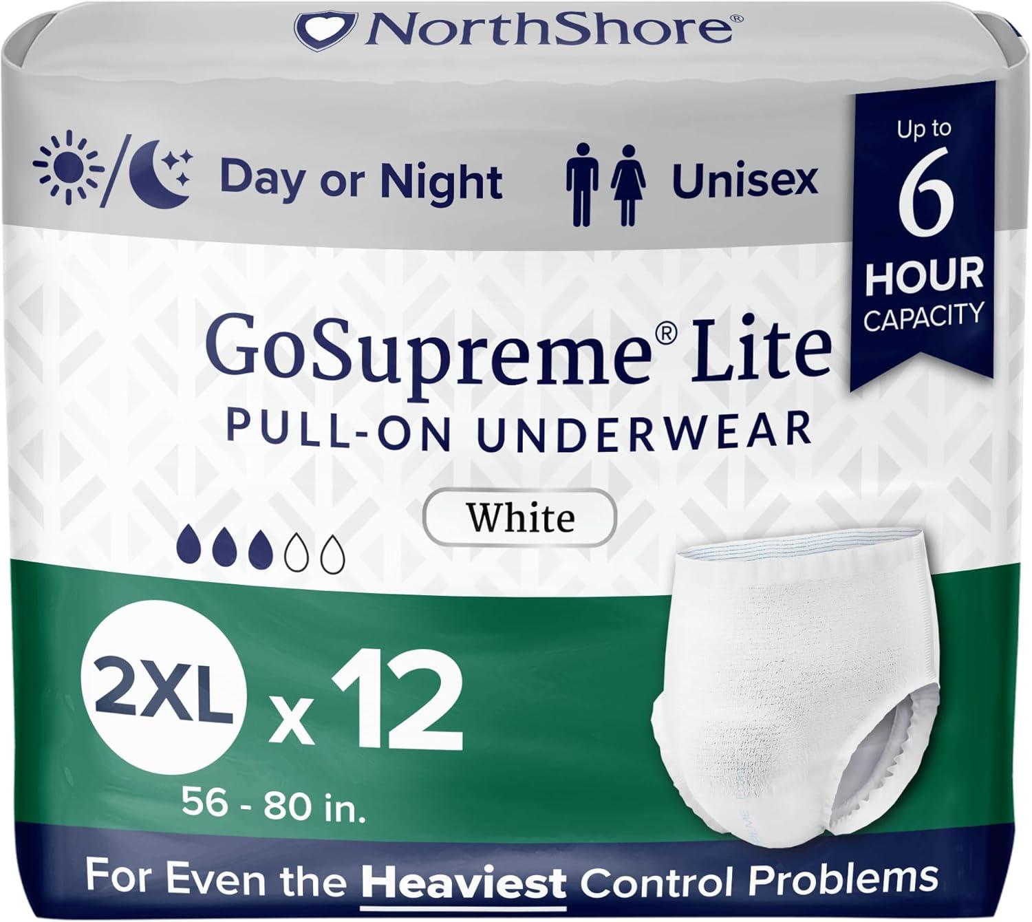 image:imageNorthShore GoSupreme Lite Incontinence Underwear 6Hour Pullup Style Medium 14 Count Bag Black 3040 inches Unisex Adult DiapersWhite