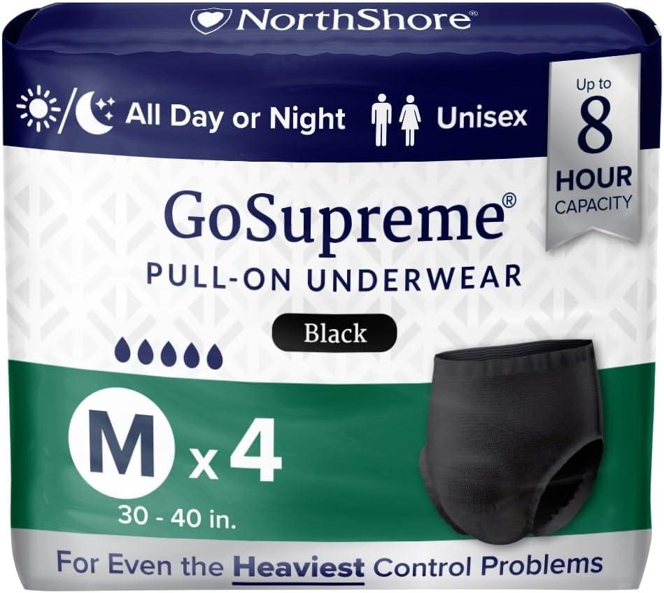 image:imageNorthShore GoSupreme Overnight PullOn Underwear 8Hour Leak Protection Small 14Count Bag Black 2232 in Waist Unisex Adult DiapersBlack