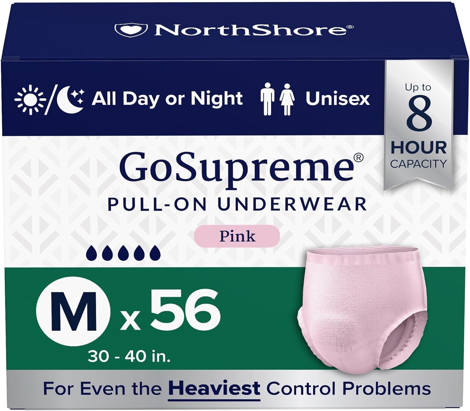 image:imageNorthShore GoSupreme Overnight PullOn Underwear 8Hour Leak Protection Small 14Count Bag Black 2232 in Waist Unisex Adult DiapersPink