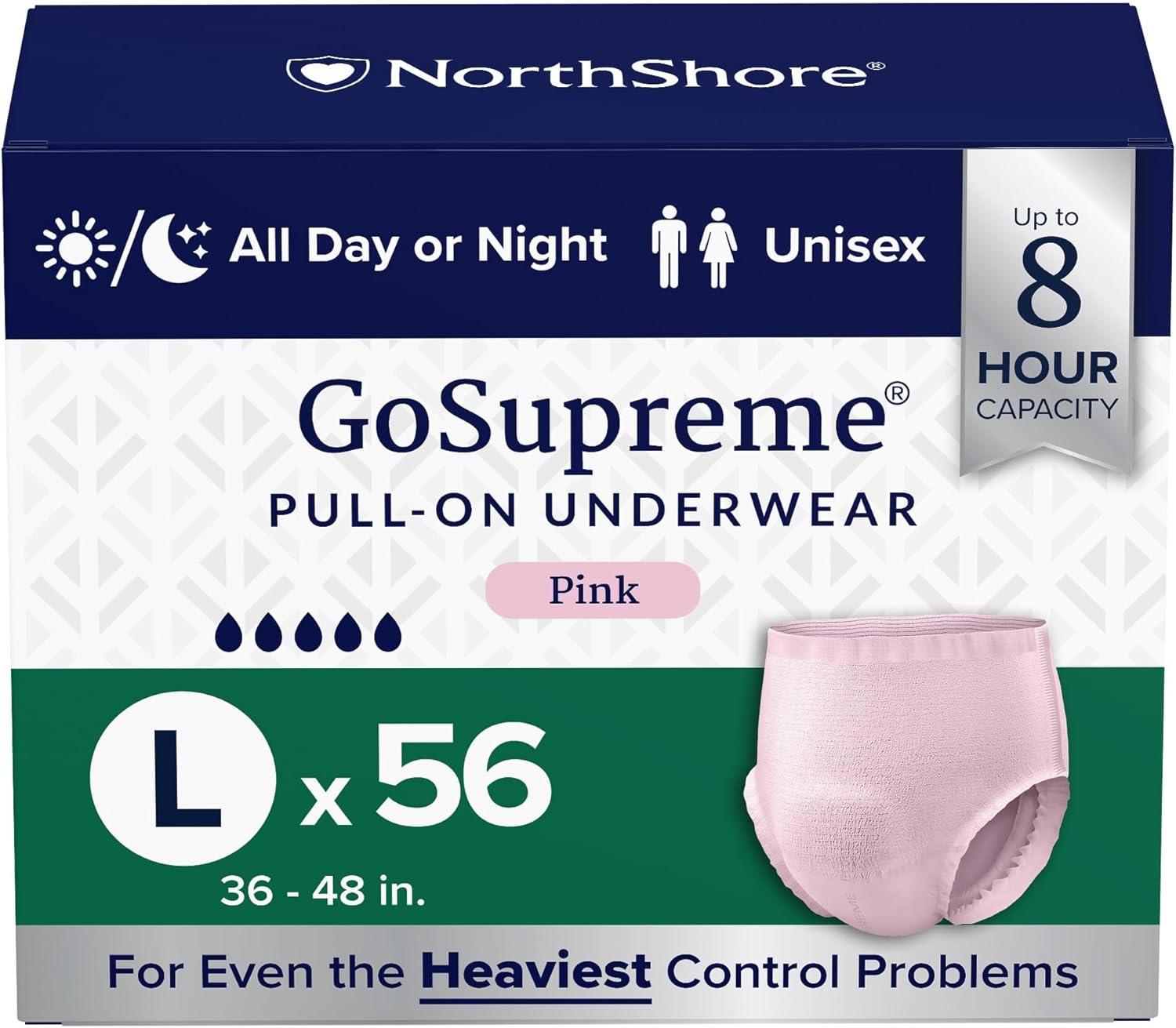 image:imageNorthShore GoSupreme Overnight PullOn Underwear 8Hour Leak Protection Small 14Count Bag Black 2232 in Waist Unisex Adult DiapersPink