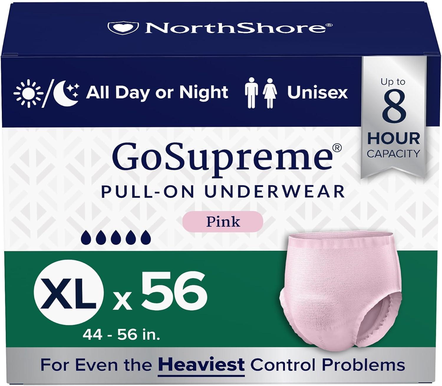 image:imageNorthShore GoSupreme Overnight PullOn Underwear 8Hour Leak Protection Small 14Count Bag Black 2232 in Waist Unisex Adult DiapersPink