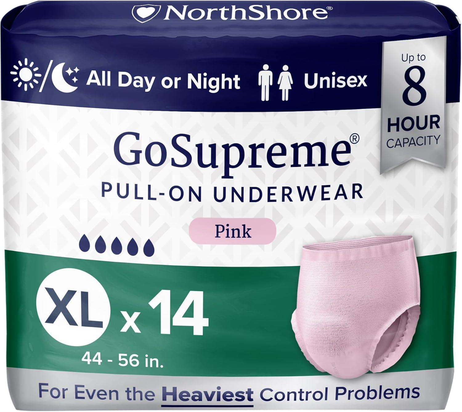 image:imageNorthShore GoSupreme Overnight PullOn Underwear 8Hour Leak Protection Small 14Count Bag Black 2232 in Waist Unisex Adult DiapersPink