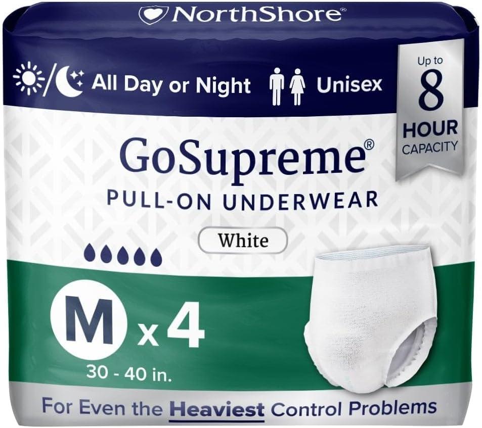 image:imageNorthShore GoSupreme Overnight PullOn Underwear 8Hour Leak Protection Small 14Count Bag Black 2232 in Waist Unisex Adult DiapersWhite