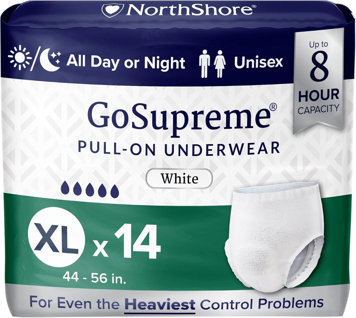 image:imageNorthShore GoSupreme Overnight PullOn Underwear 8Hour Leak Protection Small 14Count Bag Black 2232 in Waist Unisex Adult DiapersWhite