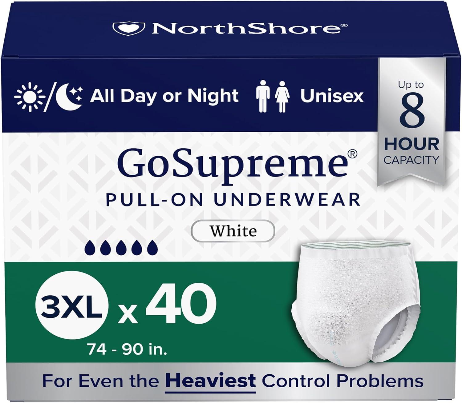 image:imageNorthShore GoSupreme Overnight PullOn Underwear 8Hour Leak Protection Small 14Count Bag Black 2232 in Waist Unisex Adult DiapersWhite