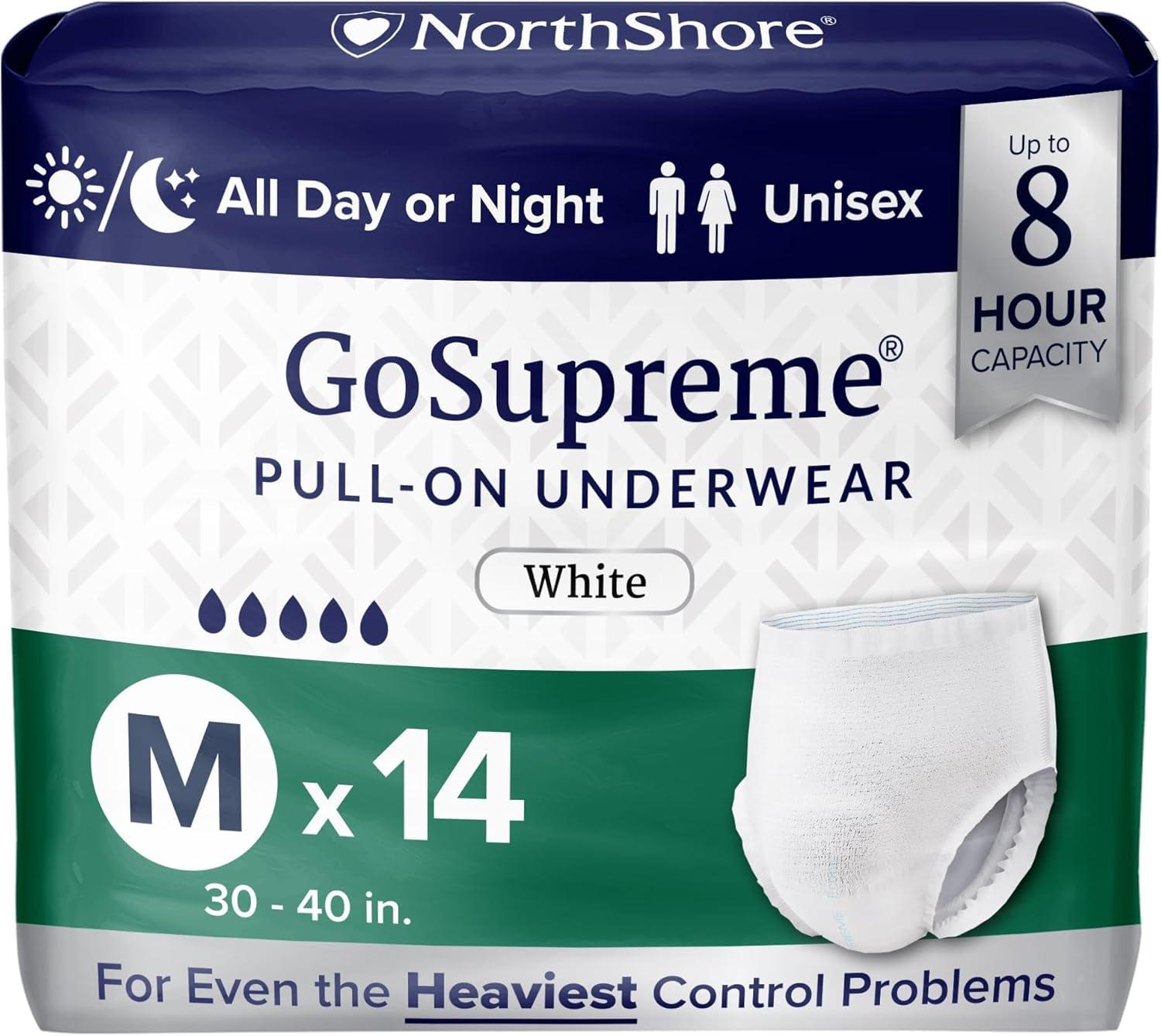 image:imageNorthShore GoSupreme Overnight PullOn Underwear 8Hour Leak Protection Small 14Count Bag Black 2232 in Waist Unisex Adult DiapersWhite