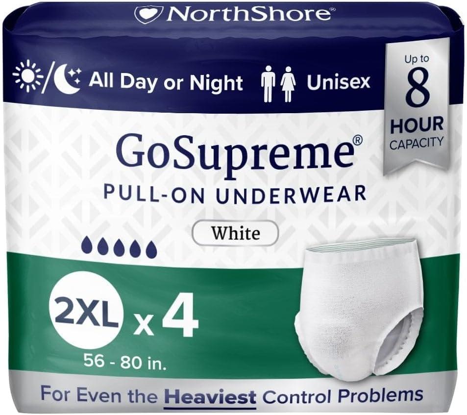 image:imageNorthShore GoSupreme Overnight PullOn Underwear 8Hour Leak Protection Small 14Count Bag Black 2232 in Waist Unisex Adult DiapersWhite