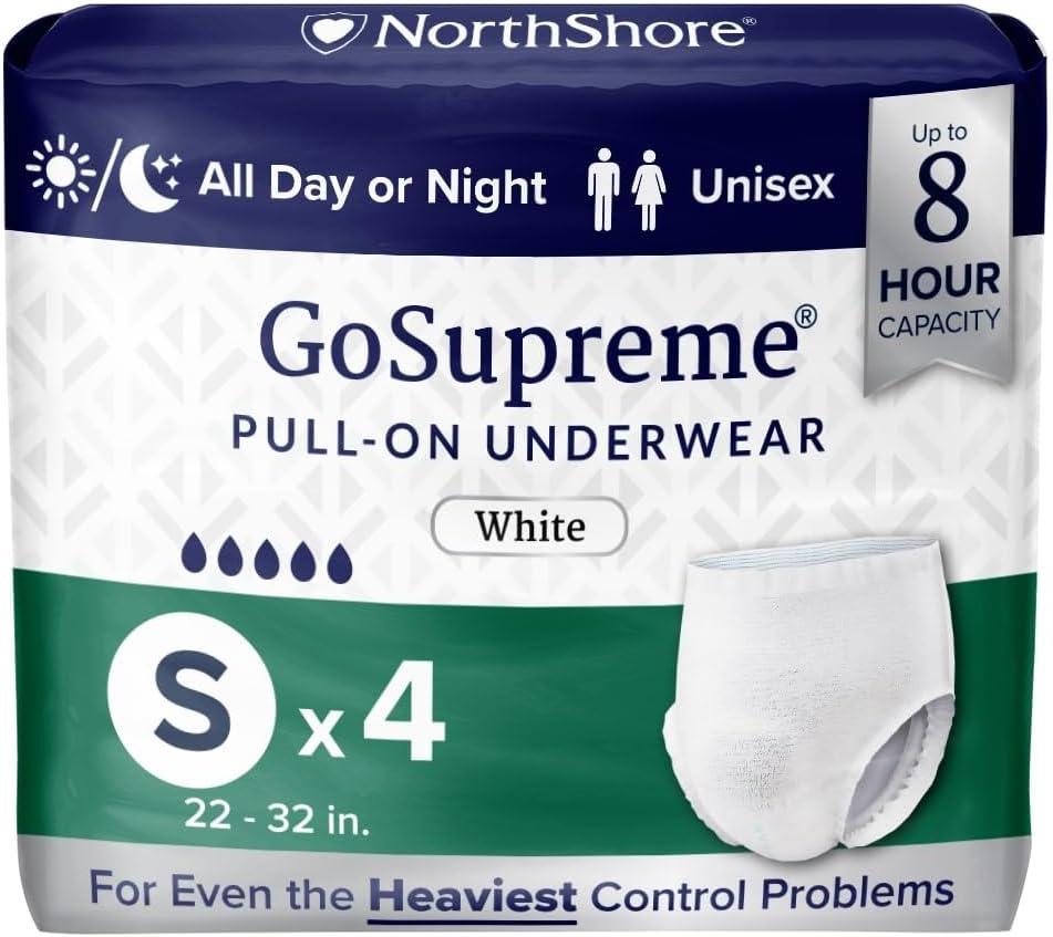 image:imageNorthShore GoSupreme Overnight PullOn Underwear 8Hour Leak Protection Small 14Count Bag Black 2232 in Waist Unisex Adult DiapersWhite