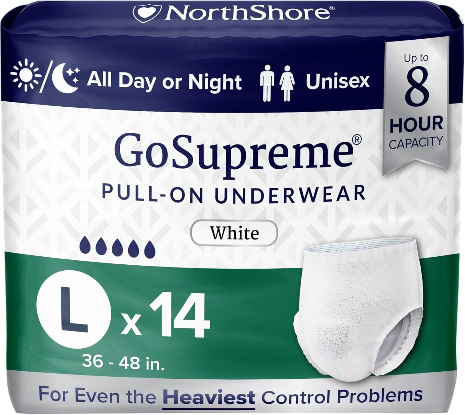 image:imageNorthShore GoSupreme Underwear Large with Booster Pads and Supreme Wipes for Men and Women