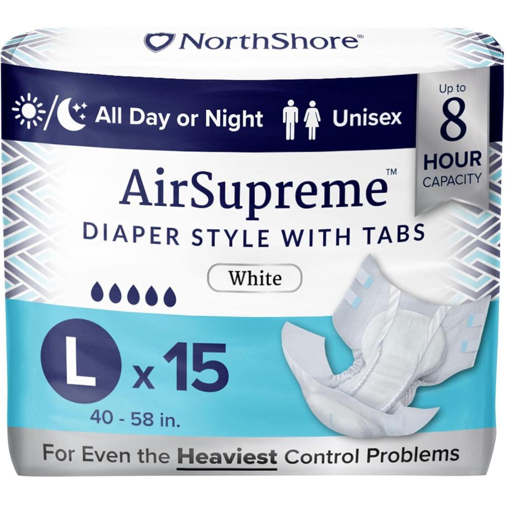 image:imageNorthShore AirSupreme Incontinence TabStyle Briefs for Men and Women Small Starter Pack4Large 15 Count