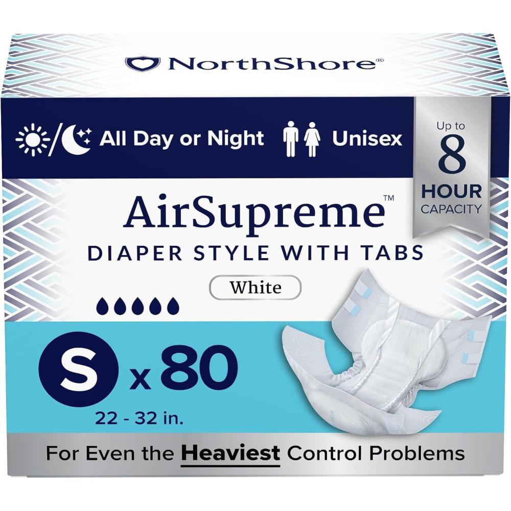image:imageNorthShore AirSupreme Incontinence TabStyle Briefs for Men and Women Small Starter Pack4Small  80 Count