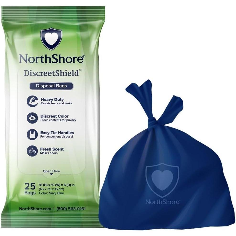 image:imageNorthShore DiscreetShield Disposal Bags for Adult Diapers 150Count Opaque Navy Scented EasyTie Handles25 Count Pack of 6