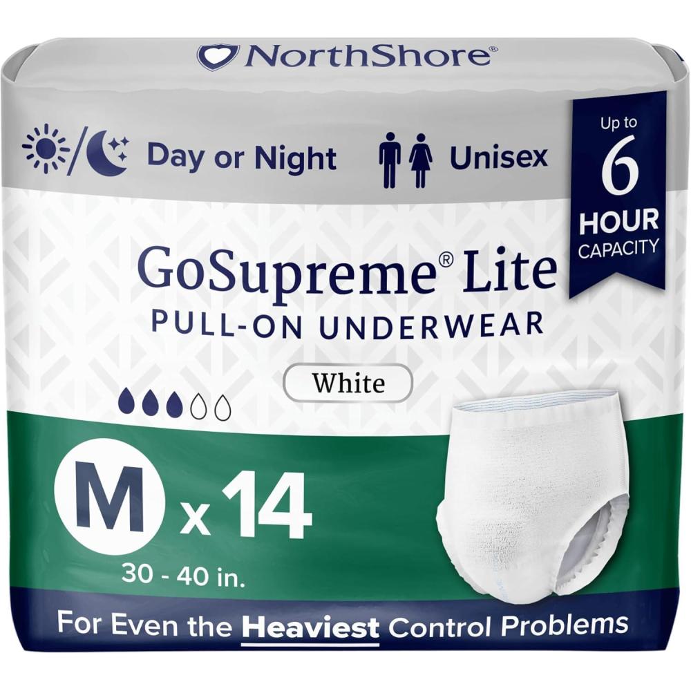 image:imageNorthShore GoSupreme Lite Incontinence Underwear 6Hour Pullup Style Medium 14 Count Bag Black 3040 inches Unisex Adult DiapersWhite