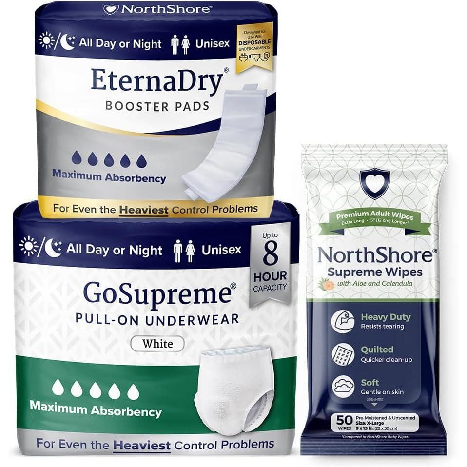 image:imageNorthShore GoSupreme Underwear Large with Booster Pads and Supreme Wipes for Men and Women