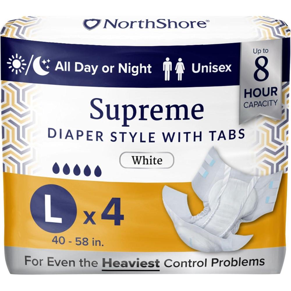 image:imageNorthShore Supreme TabStyle Briefs for Men and Women White Medium 60 CountLarge Pack of 4