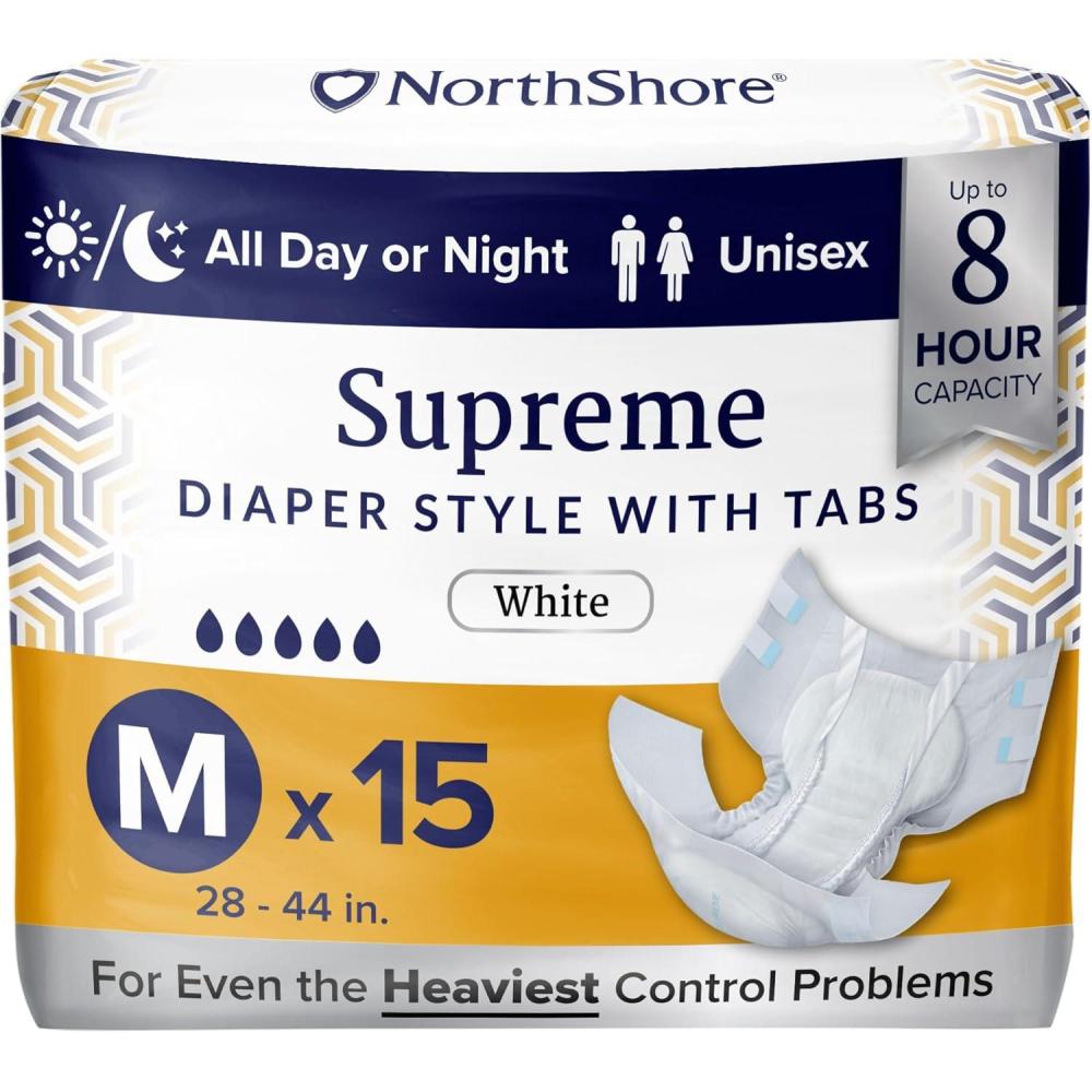 image:imageNorthShore Supreme TabStyle Briefs for Men and Women White Medium 60 CountMedium  15 Count