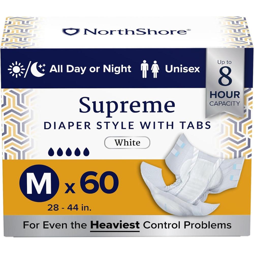 image:imageNorthShore Supreme TabStyle Briefs for Men and Women White Medium 60 CountMedium 60 Count