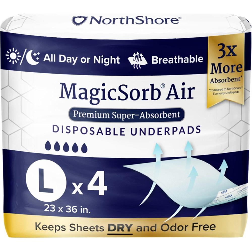 image:imageNorthshore MagicSorb Air 36 x 48 96 oz SuperAbsorbent Extra Long Underpads 2XL Case30 56sLarge 23x36 Inch 4 Count