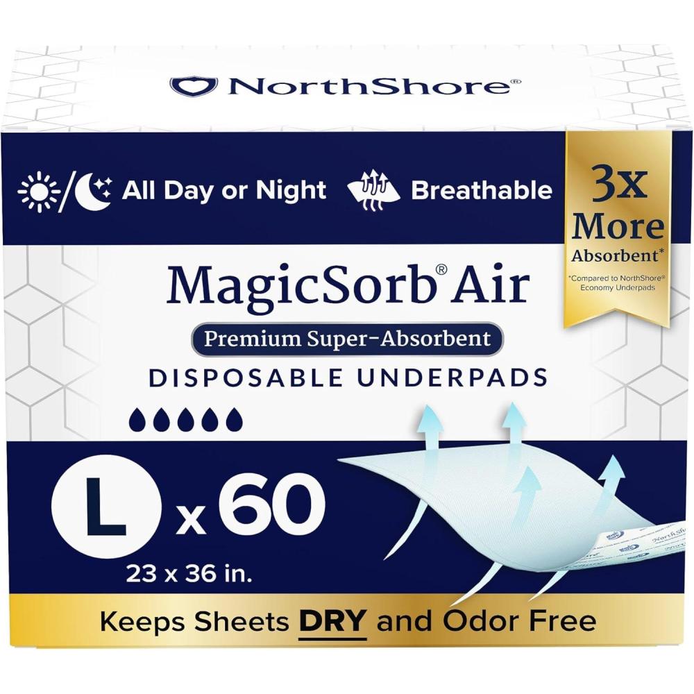 image:imageNorthshore MagicSorb Air 36 x 48 96 oz SuperAbsorbent Extra Long Underpads 2XL Case30 56sLarge 23x36 Inch 60 Count