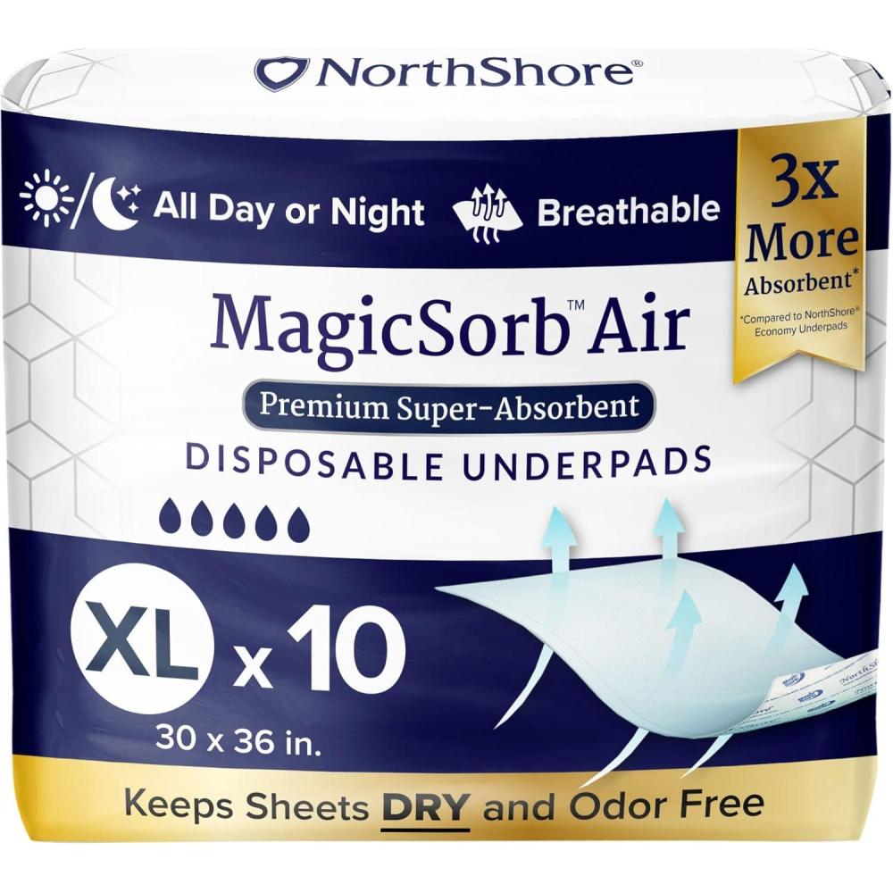 image:imageNorthshore MagicSorb Air 36 x 48 96 oz SuperAbsorbent Extra Long Underpads 2XL Case30 56sXLarge 30x36 Inch 10 Count