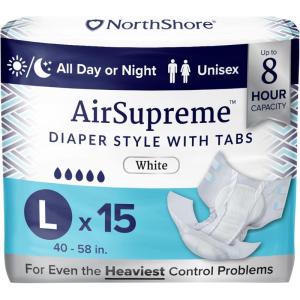 NorthShore AirSupreme Incontinence Tab-Style Briefs for Men and Women, Small, Starter Pack/4(Large  15 Count)