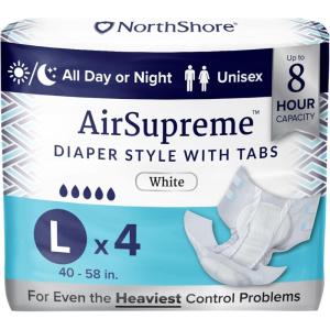 NorthShore AirSupreme Incontinence Tab-Style Briefs for Men and Women, Small, Starter Pack/4(Large (4 Count))