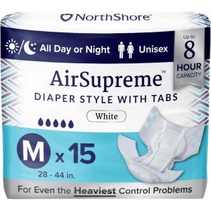 NorthShore AirSupreme Incontinence Tab-Style Briefs for Men and Women, Small, Starter Pack/4(Medium  15 Count)