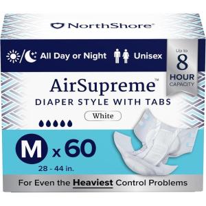 NorthShore AirSupreme Incontinence Tab-Style Briefs for Men and Women, Small, Starter Pack/4(Medium  60 Count)