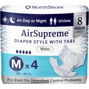 NorthShore AirSupreme Incontinence Tab-Style Briefs for Men and Women, Small, Starter Pack/4(Medium (4 Count))
