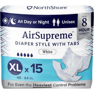 NorthShore AirSupreme Incontinence Tab-Style Briefs for Men and Women, Small, Starter Pack/4(X-Large  15 Count)
