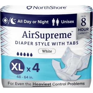 NorthShore AirSupreme Incontinence Tab-Style Briefs for Men and Women, Small, Starter Pack/4(X-Large (4 Count))