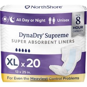 NorthShore DynaDry Supreme Liners for Men and Women, 2X-Large, Pack of 20(Without Wings)