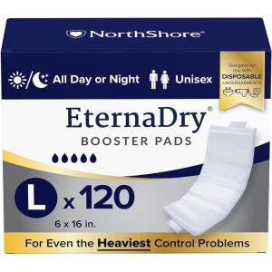 NorthShore EternaDry Booster Pads for Men and Women with Adhesive, Large, Case/120 (4/30s)(Large  Case/120)