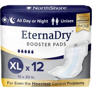 NorthShore EternaDry Booster Pads for Men and Women with Adhesive, Large, Case/120 (4/30s)(X-Large  12 Count)