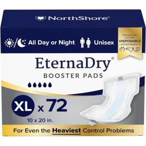NorthShore EternaDry Booster Pads for Men and Women with Adhesive, Large, Case/120 (4/30s)(X-Large  72 Count)